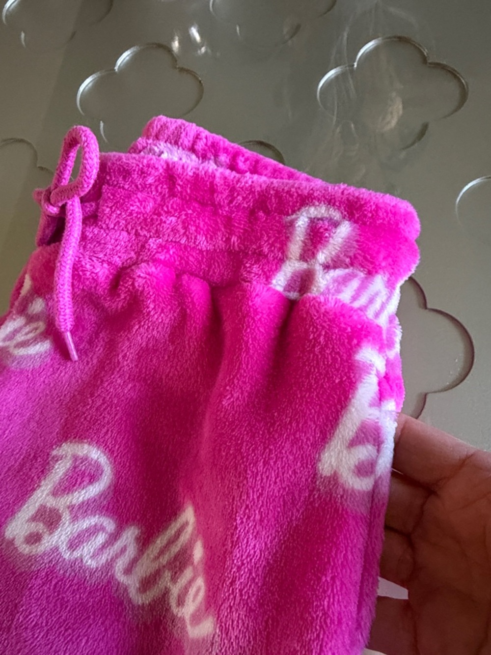 BARBIE Plush Lounge Shorts Pink Logo Fleece Pajama Sleep Shorts Size Small - Picture 7 of 14
